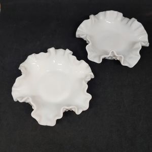 Milk Glass Hobnail Ruffled Pair Trinket Dishes